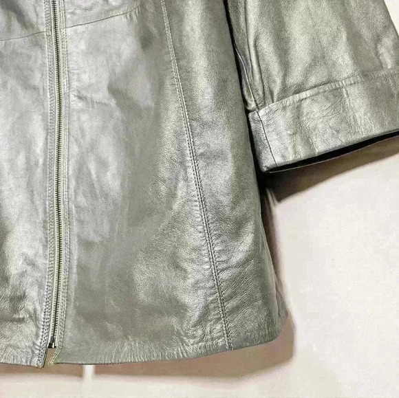 NWT Roaman's Womens Silver Grey Leather Zip Front Jacket Plus Size 30W - Picture 4 of 6